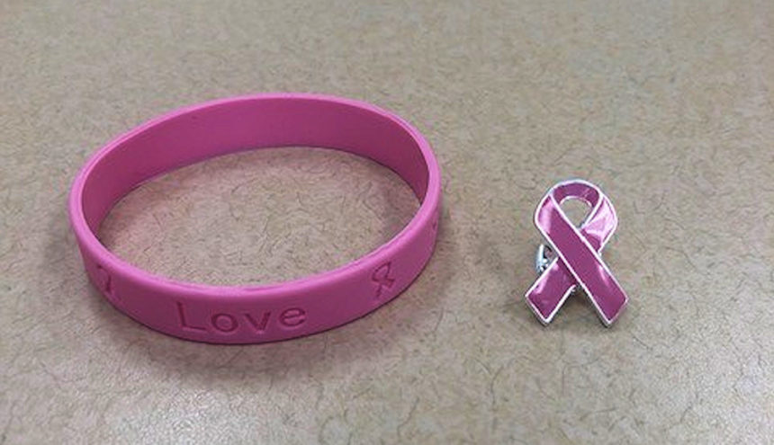 Cancer awareness bracelet, pin