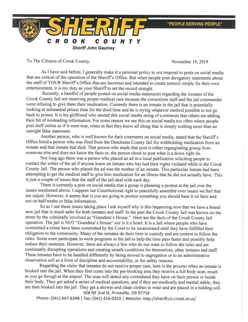 Sheriff Gautney letter Page 1