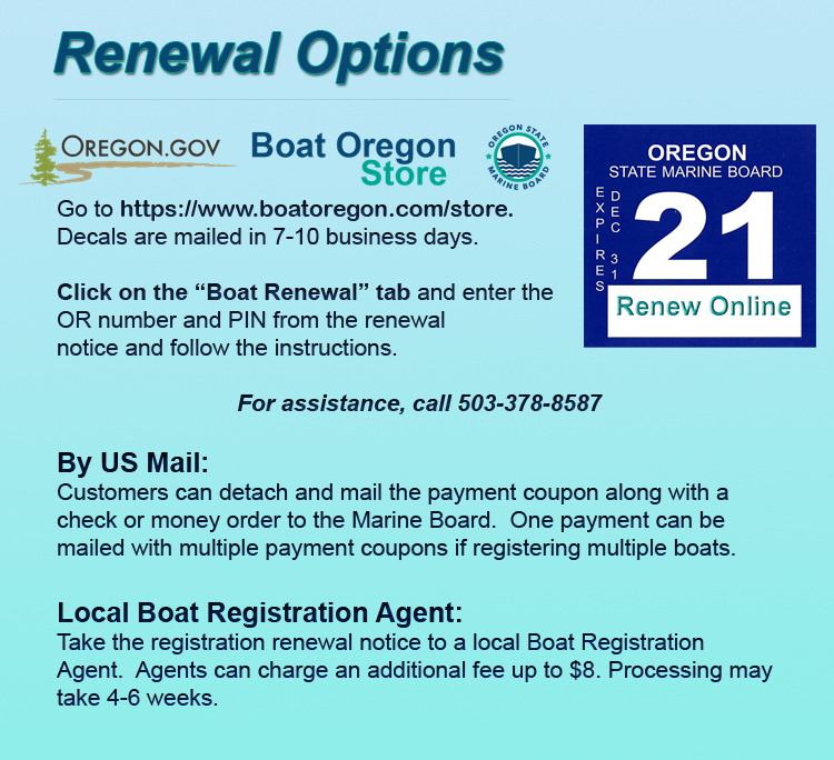 Oregon boating registration renewal options