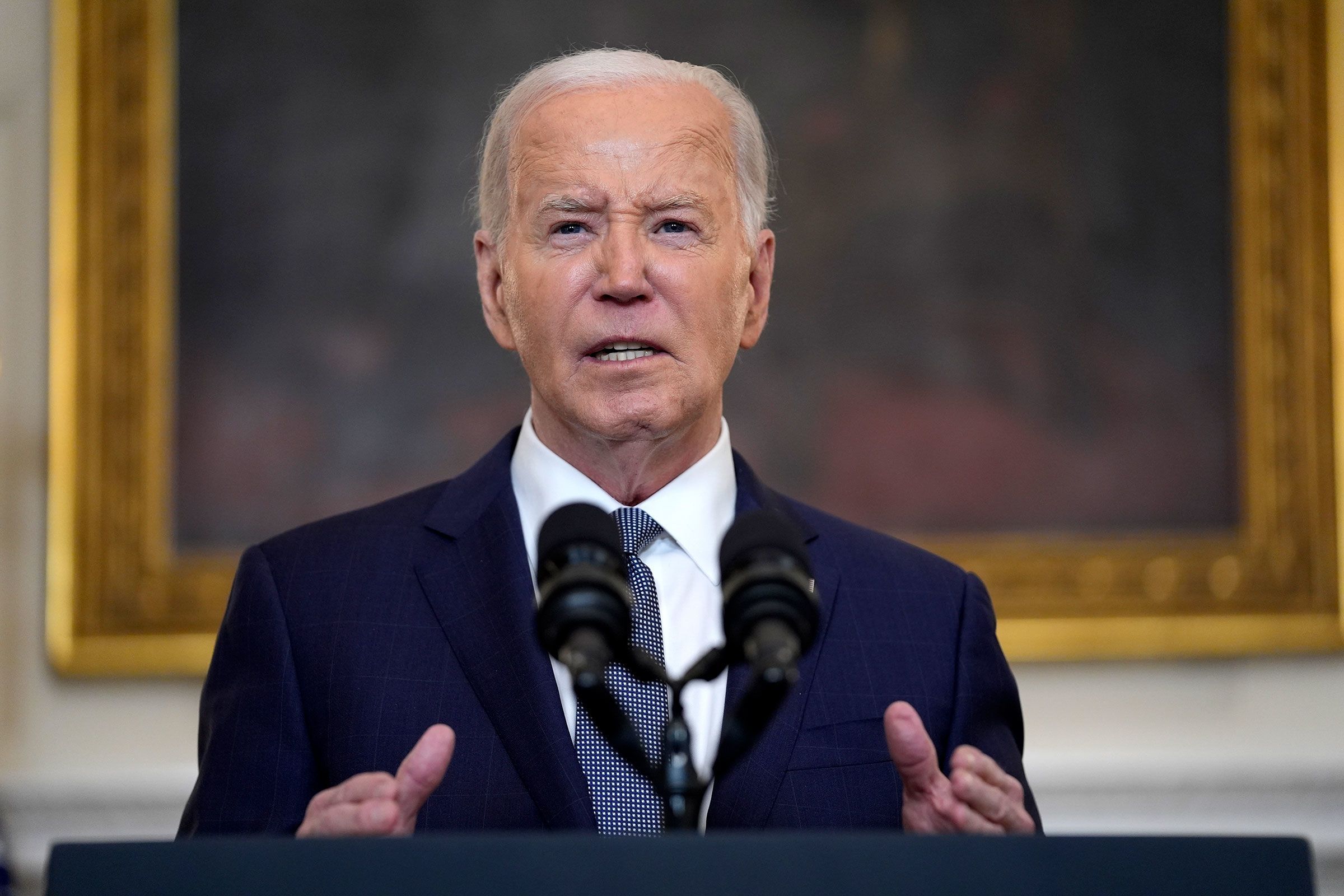 <i>Evan Vucci/AP via CNN Newsource</i><br/>President Joe Biden delivers remarks on the verdict in former President Donald Trump's hush money trial and on the Middle East