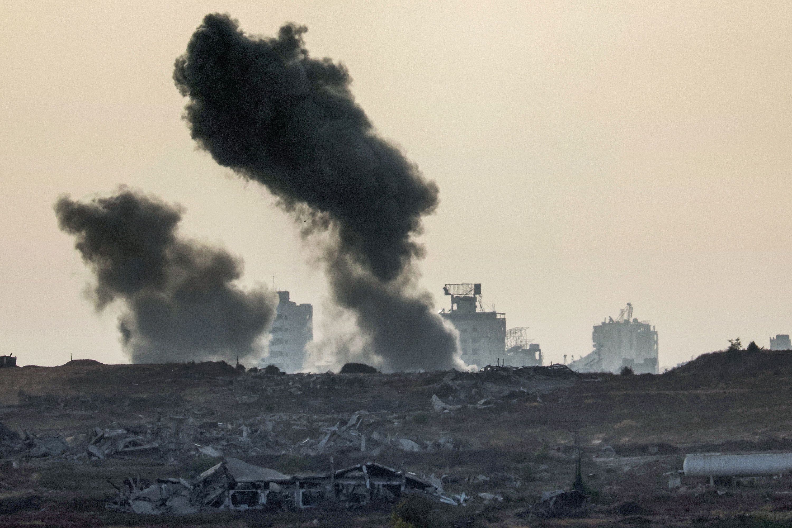 This picture taken from a position at Israel's border with Gaza shows smoke billowing during an Israeli strike on the besieged Palestinian territory on July 1.
