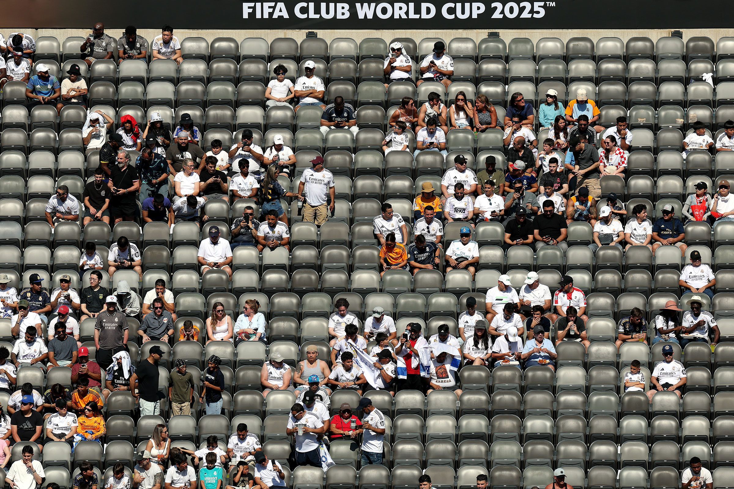 <i>Sandra Montanez/Getty Images via CNN Newsource</i><br/>Fans looks on from the stands prior to the match between Real Madrid and Borussia Dortmund. While the game was well-attended
