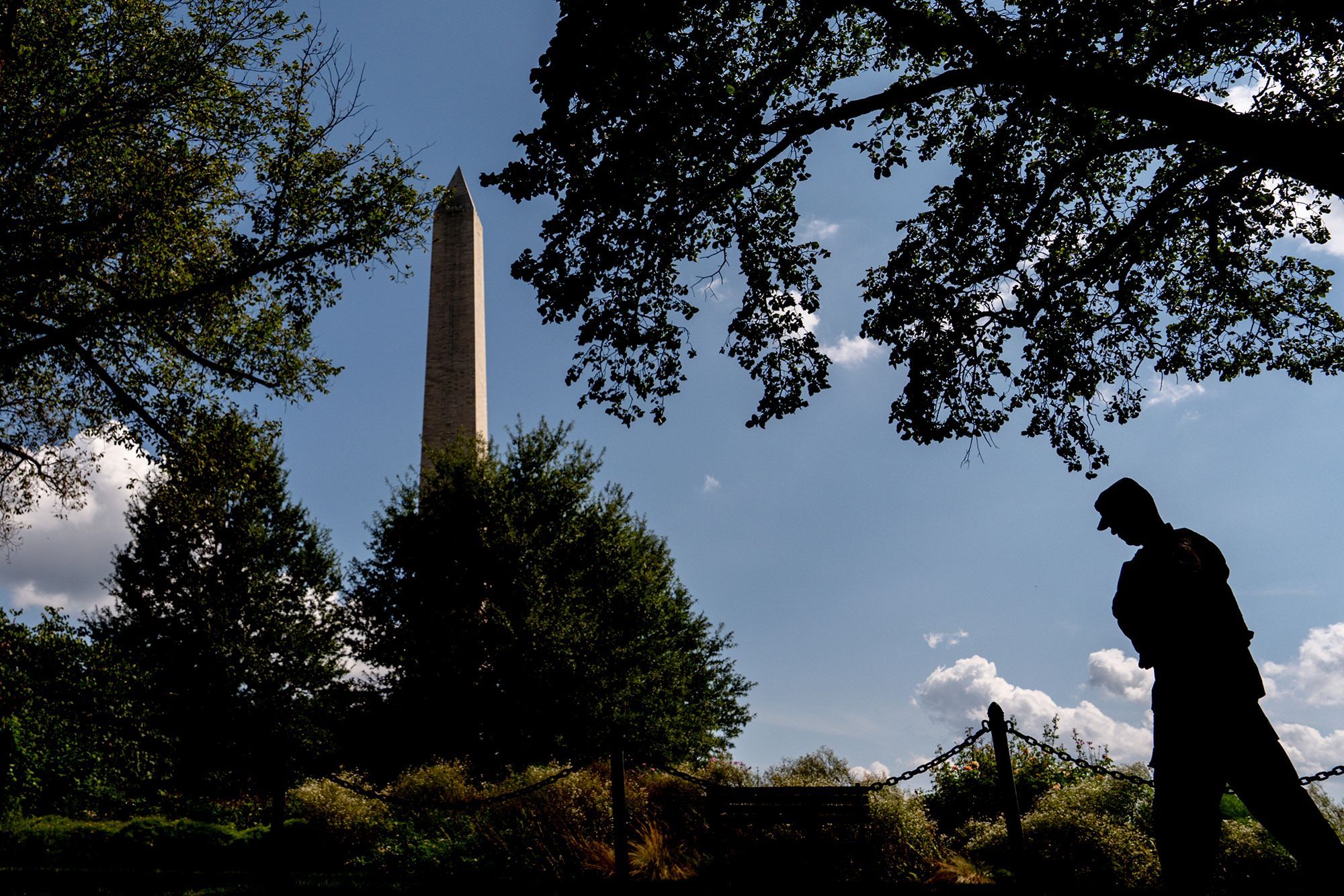 A member of the DC National Guard patrols along the National Mall on August 16