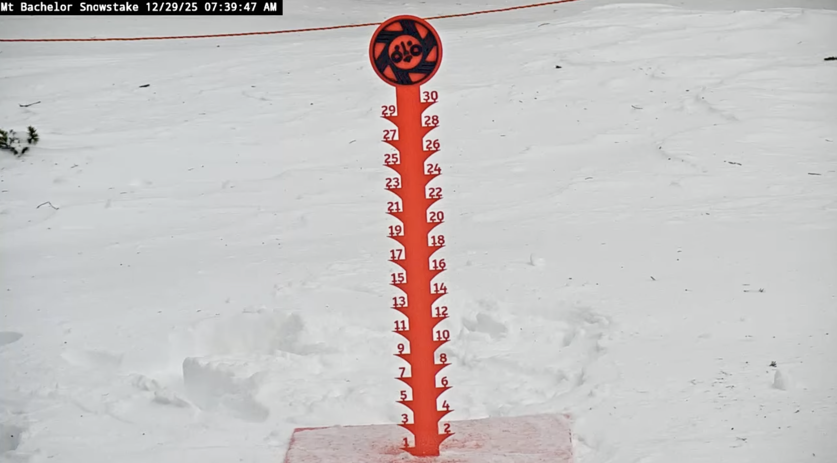 Mt. Bachelor snow stake, 12/29/25 7:40 a.m.