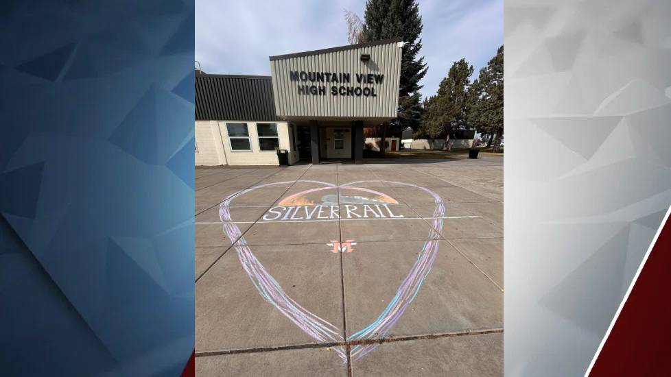 A loving heart for Silver Rail families is placed in front of Mountain View High School.