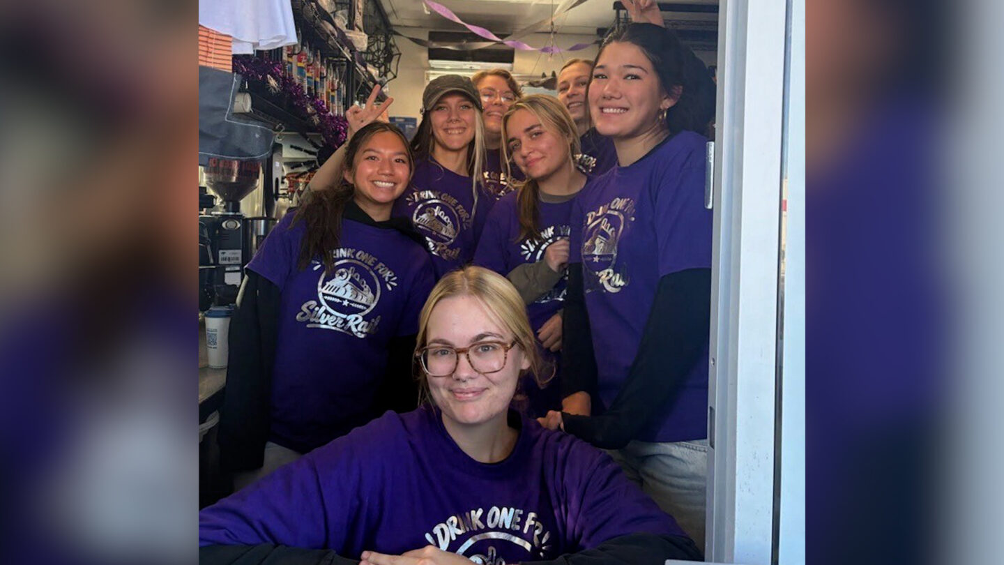 Dutch Bros workers wear Silver Rail t-shirts during fundraiser